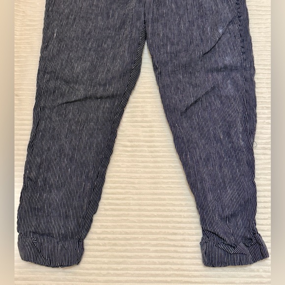 Athleta Stripe Bali Linen Ankle Pant Navy Cream Cuffed Pockets size 10 - Picture 6 of 16